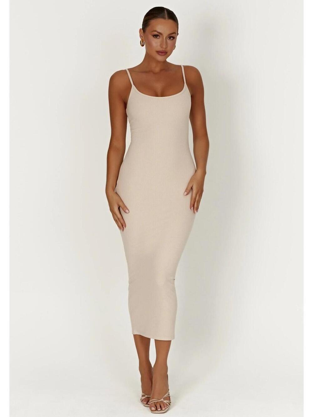 Meshki Alexis Ribbed Cami Midi Dress Cream Women’s Sz M Vacation Resort Bodycon